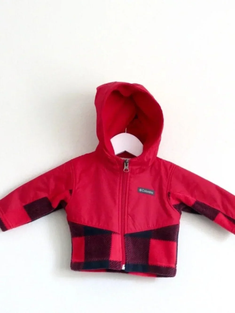 Columbia Toddler Steens Mountain Overlay Hoodie Jacket - RED Plaid 3-6 Months